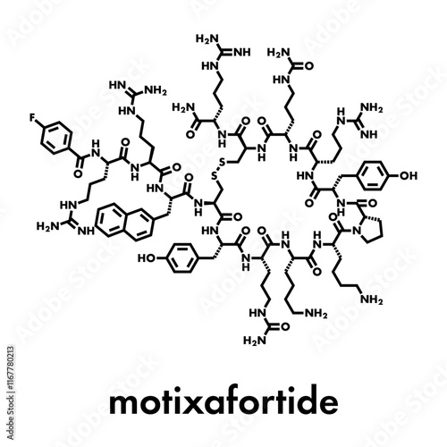 Motixafortide oncology drug molecule. Skeletal formula.