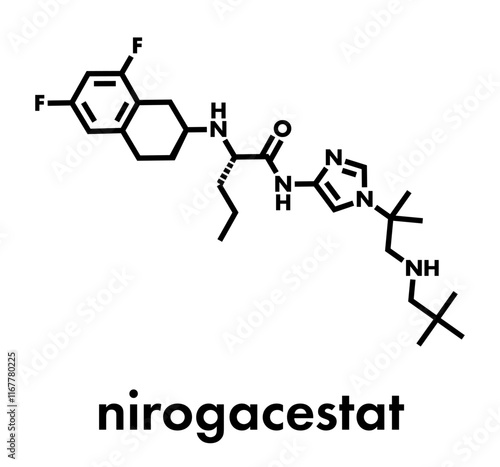 Nirogacestat cancer drug molecule. Skeletal formula.