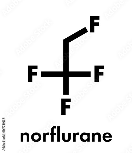 Norflurane (1,1,1,2-tetrafluoroethane, HFC-134a) haloalkane molecule. Skeletal formula.