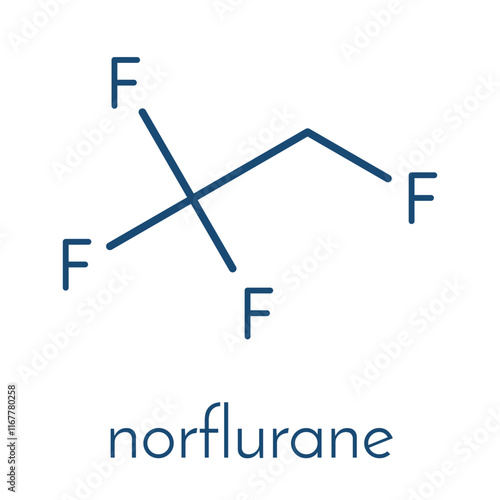 Norflurane (1,1,1,2-tetrafluoroethane, HFC-134a) haloalkane molecule. Skeletal formula.