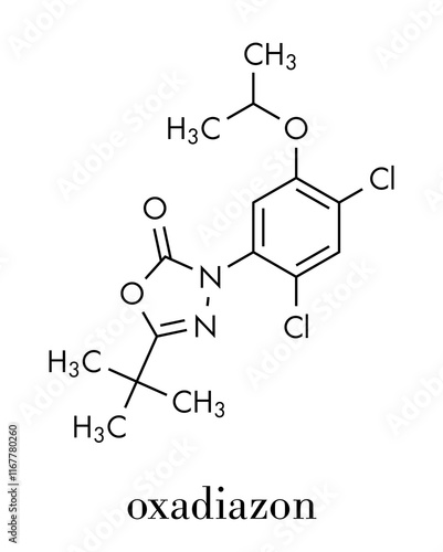 Oxadiazon herbicide molecule. Skeletal formula.