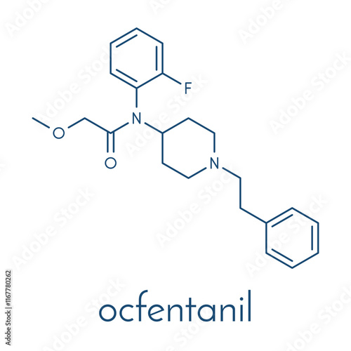 Ocfentanil synthetic opioid drug molecule. Skeletal formula.