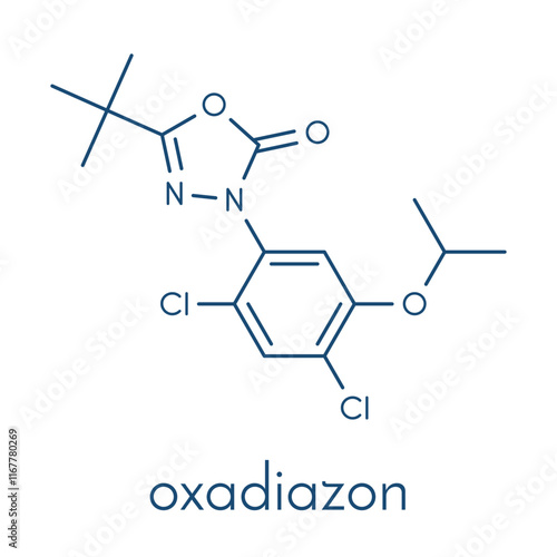 Oxadiazon herbicide molecule. Skeletal formula.