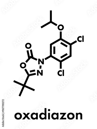 Oxadiazon herbicide molecule. Skeletal formula.