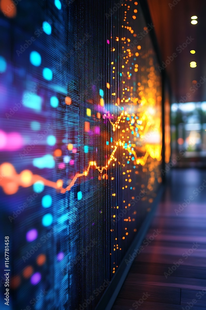 Obraz premium Flowing holographic charts in a modern corporate setting, 