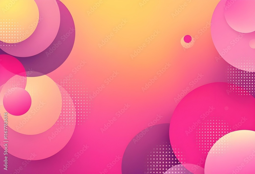 Modern geometric gradient background with pink and orange circles. Abstract minimal design with round shapes and dots. Dynamic composition for website, banner, presentation with copy space Modern geometric gradient background with pink and orange circles. Abstract minimal design with round shapes and dots. Dynamic composition for website, banner, presentation with copy space