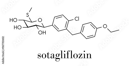 Sotagliflozin drug molecule. Skeletal formula.