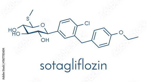 Sotagliflozin drug molecule. Skeletal formula.