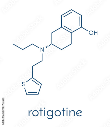 Rotigotine drug molecule. Skeletal formula.