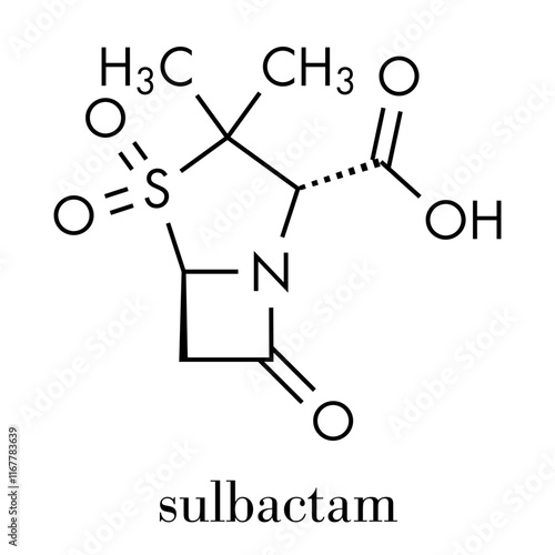 Sulbactam drug molecule. Skeletal formula. photo