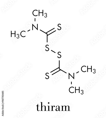 Thiram pesticide molecule. Skeletal formula. photo