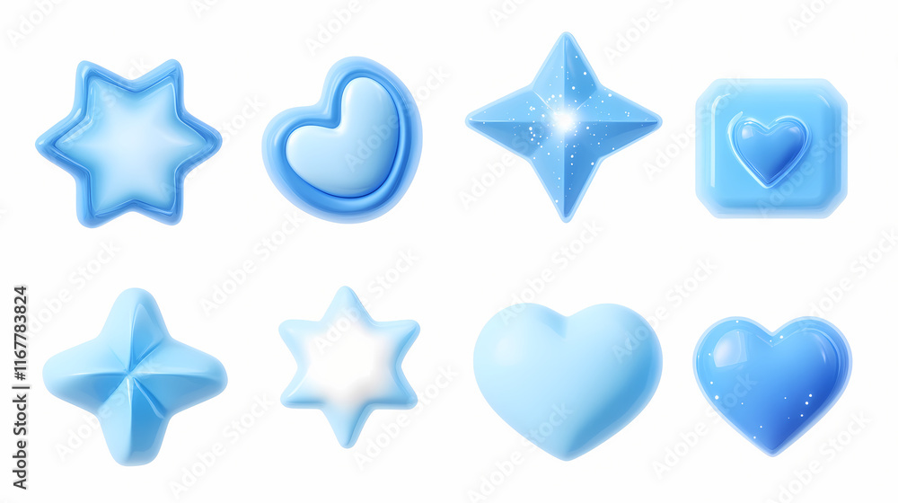 3d icon collection set, heart, star, moon, twinkle, cube and circle, blue velvet velour material, png isolated background. Velour. Illustration 3d icon collection set, heart, star, moon, twinkle, cube and circle, blue velvet velour material, png isolated background. Velour. Illustration