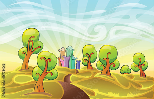 cartoon ornamental landscape background vector made for all wall surface