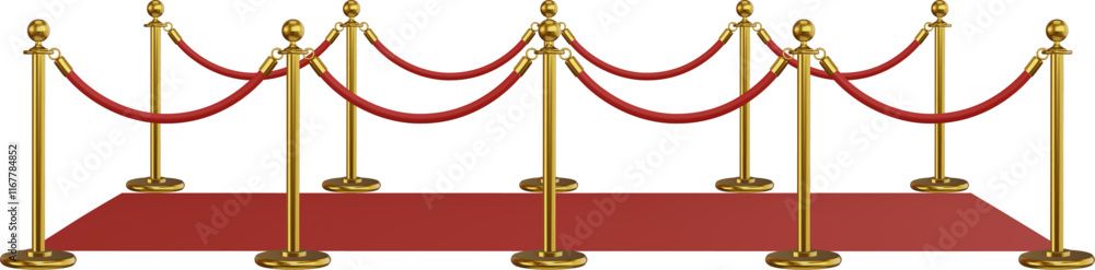 isolated red carpet side view. 3d realistic red carpet with golden barriers isolated red carpet side view. 3d realistic red carpet with golden barriers