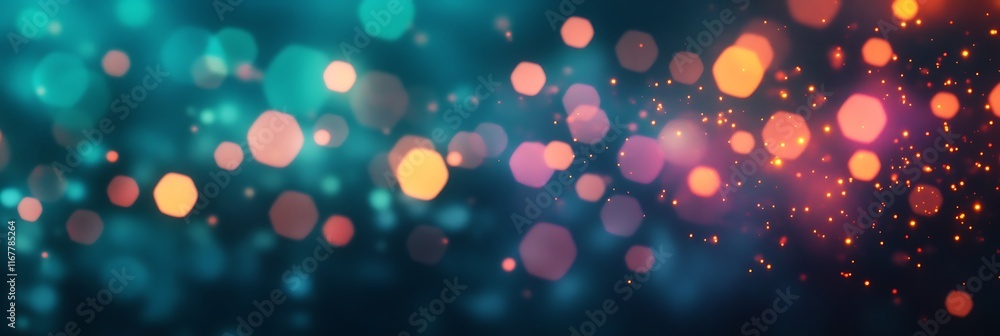 Naklejka premium Abstract glowing hexagonal tech shapes on a dark background,