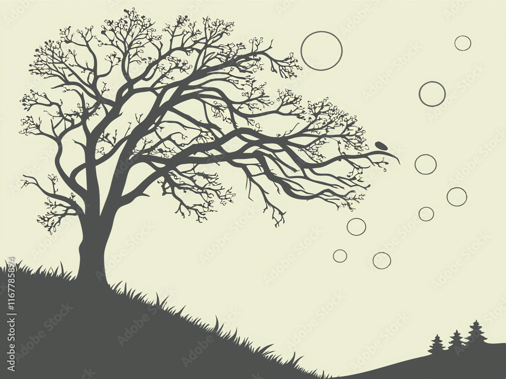 Obraz premium silhouette of tree. tree, nature, winter, branch, silhouette, snow, vector, landscape, plant, illustration, sky, season, wood, cold, forest, black, design, bare, branches, leaf, spring, art, autumn, o