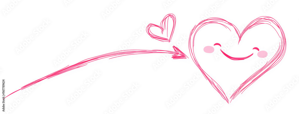 Valentine Line Art Drawing of Heart with Arrow Isolated on White Background