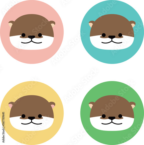 かわいいカワウソの顔のイラストセット