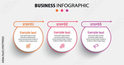 Infographic design template with icons and 3 options or steps. Can be used for process diagram, presentations, workflow layout, flow chart, info graph	