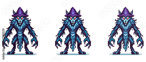 Pixel art werewolf standing confidently with muscular build and fierce expression against a white background