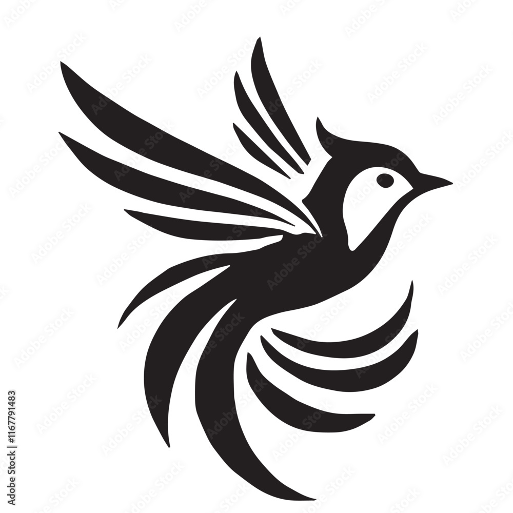 Fototapeta premium Silhouette of a bird on white background