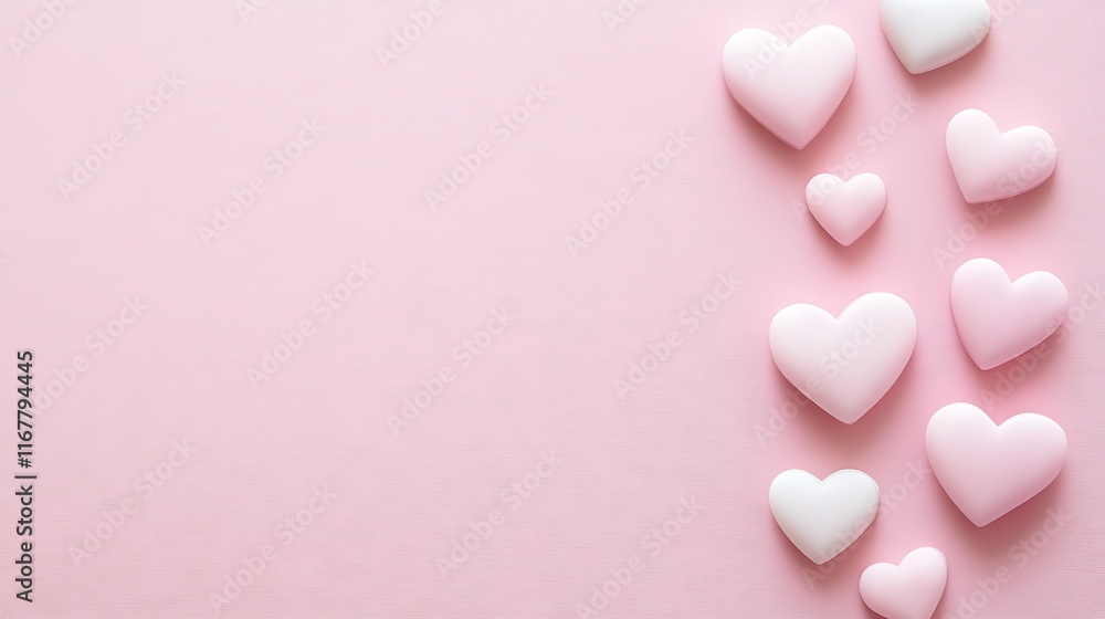 Fototapeta premium Pink and white hearts on a pink background