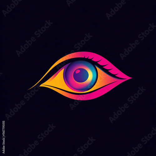 A logo that is minimalist, vectorial, and features a mystery eye, mystery, and alchimy. It also has a colorful design. photo