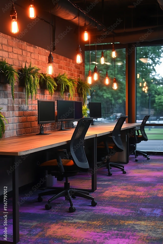 High-tech open workspace with vibrant neon accents, High-tech open workspace with vibrant neon accents,