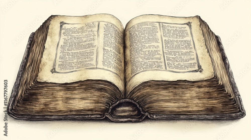 Fototapeta premium An open, aged book with yellowed pages, suggesting historical or literary significance.