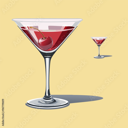 Martini Cherry, Summer Drink, Cold Beverage in Glass, 