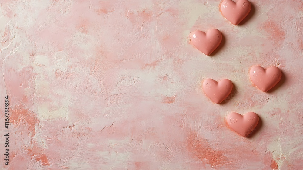 Fototapeta premium Pink hearts on a textured pink background