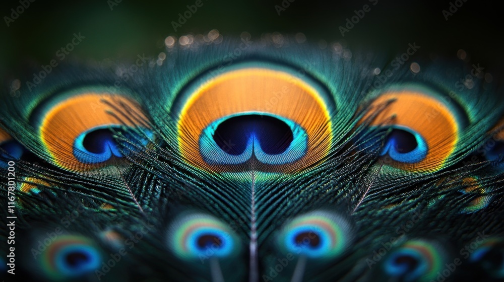 Obraz premium Close-up of a peacock feather showcasing vibrant colors and intricate patterns.