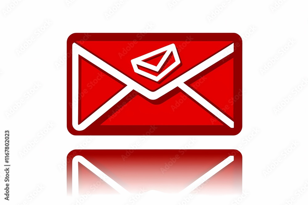 Bright Red Email Icon with Reflection for Digital Communication Bright Red Email Icon with Reflection for Digital Communication
