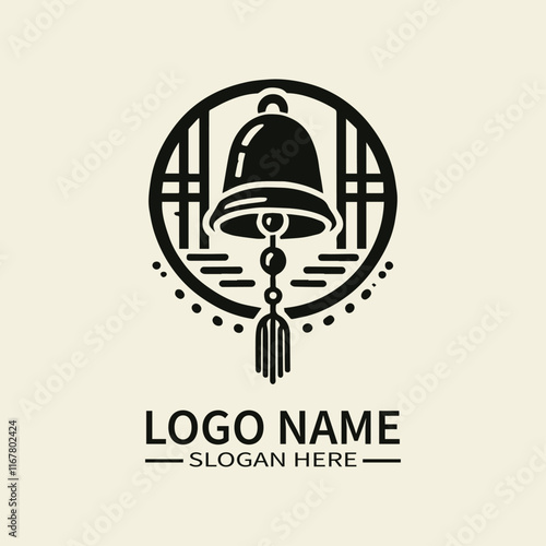 Chinese Bell Logo Design, Oriental Bell Logo, Feng Shui Bell Logo, Traditional Chinese Logo, Harmony and Luck Logo
