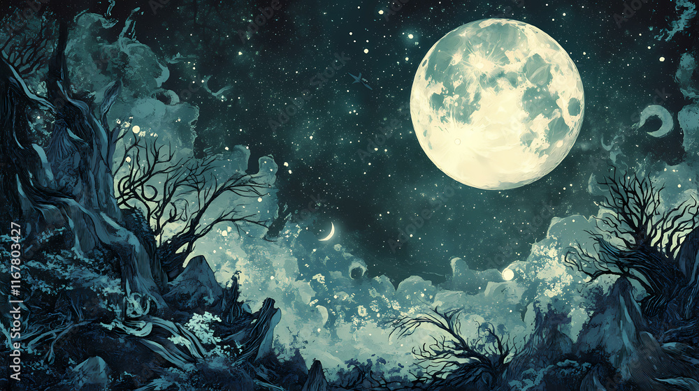 Obraz premium Moon at night illustration design. Moonshade. Illustration