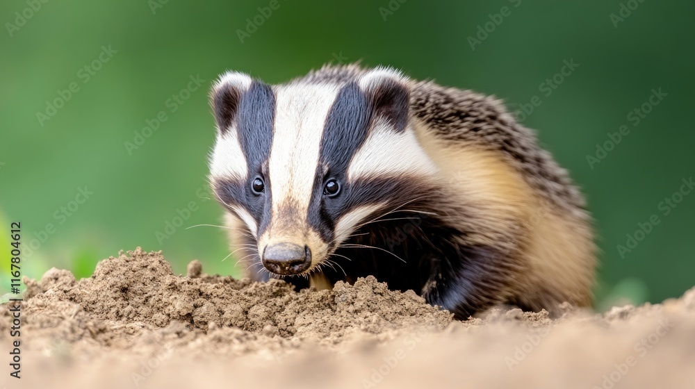 Obraz premium A close-up of a badger foraging in the soil.