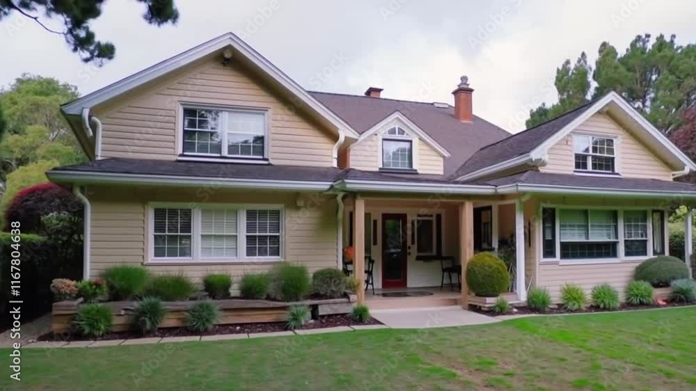 Charming Home with Artificial Grass and Timber Edging in the Front Yard Charming Home with Artificial Grass and Timber Edging in the Front Yard