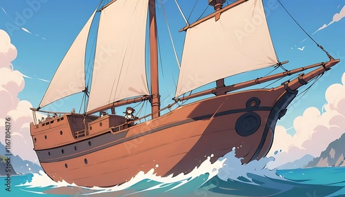 Wooden Sailing Ship: A Captivating Cartoon Voyage photo