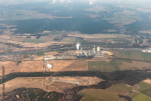 Aerial view of Melnik coal powered power plant, Czechia
