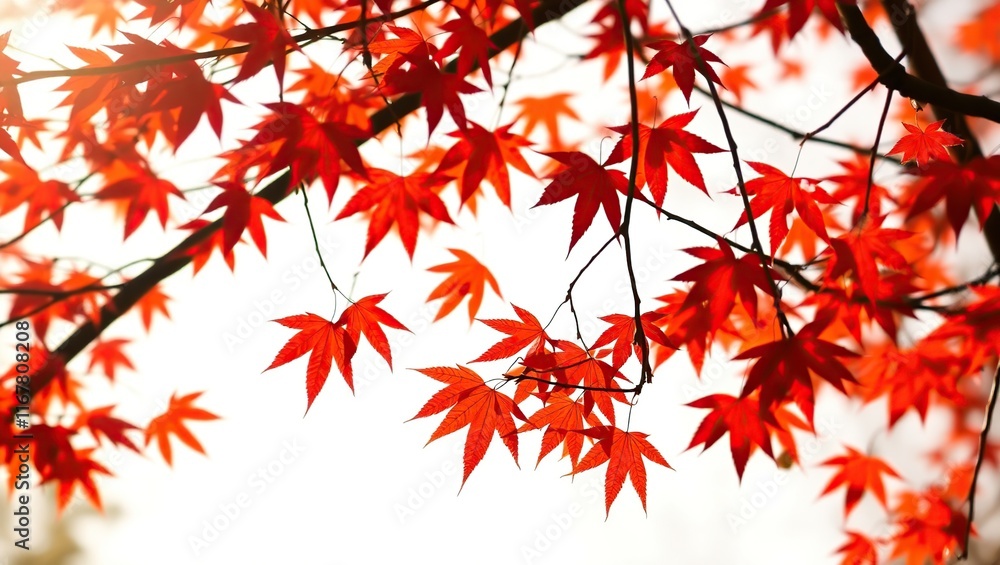 Vivid Red Maple Leaves on Branches in Autumn Vivid Red Maple Leaves on Branches in Autumn