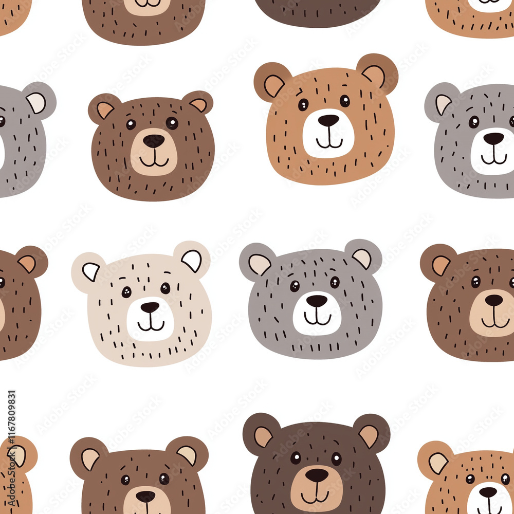 Seamless pattern with cute teddy bear faces on a white background. Seamless pattern with cute teddy bear faces on a white background.