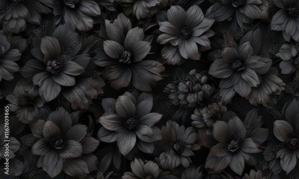 Charcoal grey and black florals in a repeating abstract pattern , charcoal, design, florals Charcoal grey and black florals in a repeating abstract pattern , charcoal, design, florals