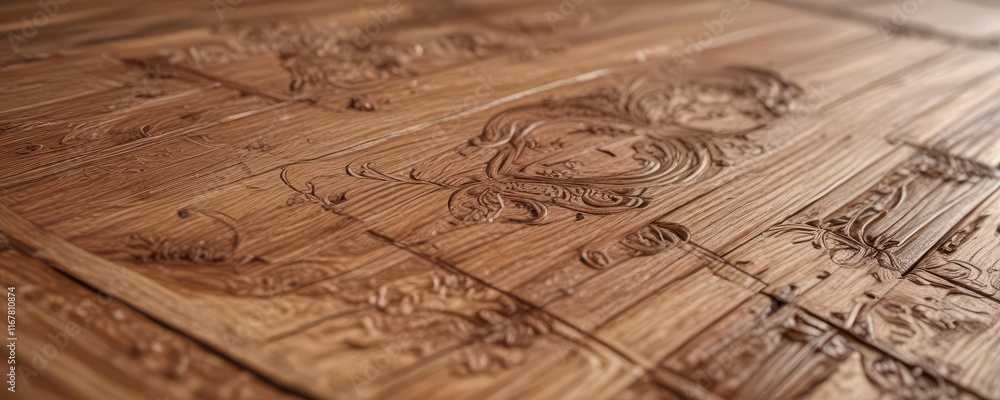 Fototapeta premium Close-up view of smooth wooden surface with intricate patterns, pattern, smooth surface, wood