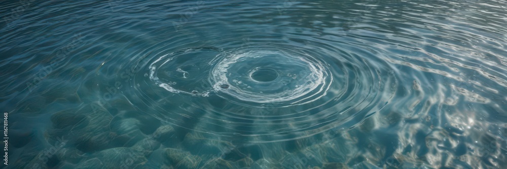 Crystal clear water with circular ripples on its surface, reflection, lake, tranquility Crystal clear water with circular ripples on its surface, reflection, lake, tranquility