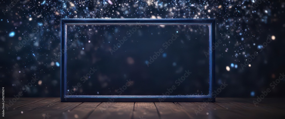 Obraz premium Dark blue frame with glitter bokeh and light art , bokeh, starry sky, shimmer