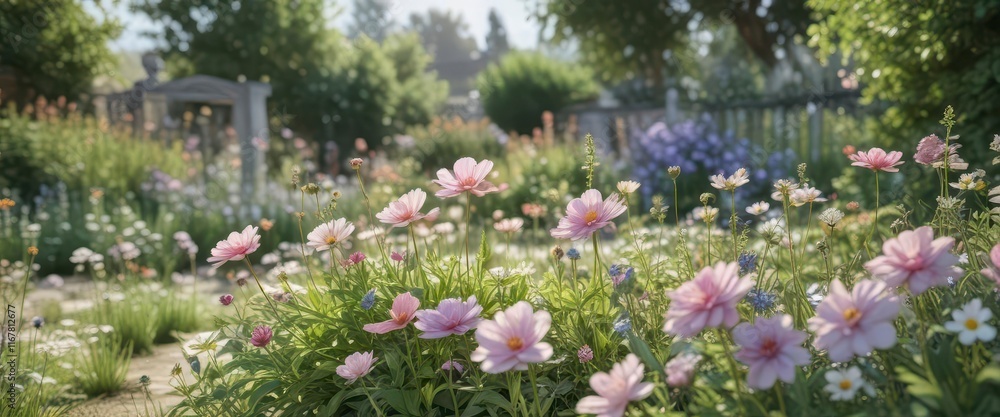 Delicate watercolor flowers in a garden setting , nature, watercolor, design Delicate watercolor flowers in a garden setting , nature, watercolor, design