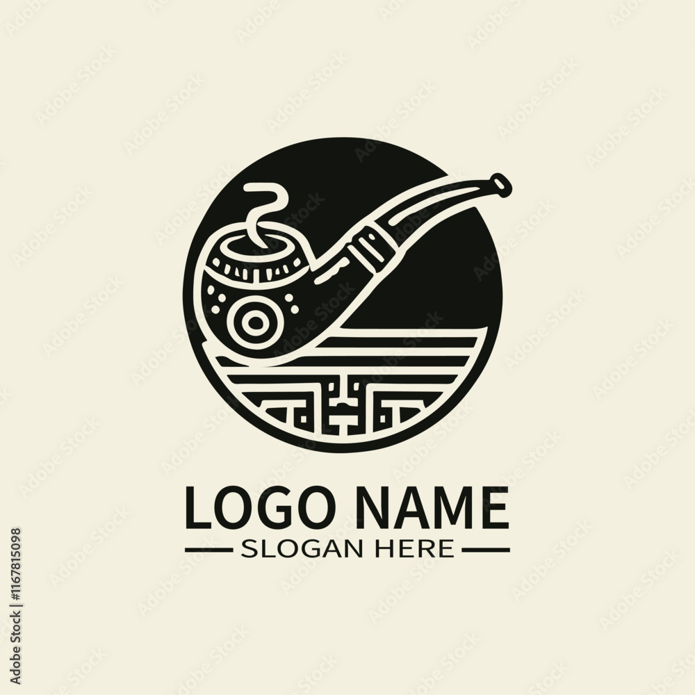 Obraz premium Chinese Pipe Logo Design, Oriental Smoking Pipe Logo, Custom Pipe Logo