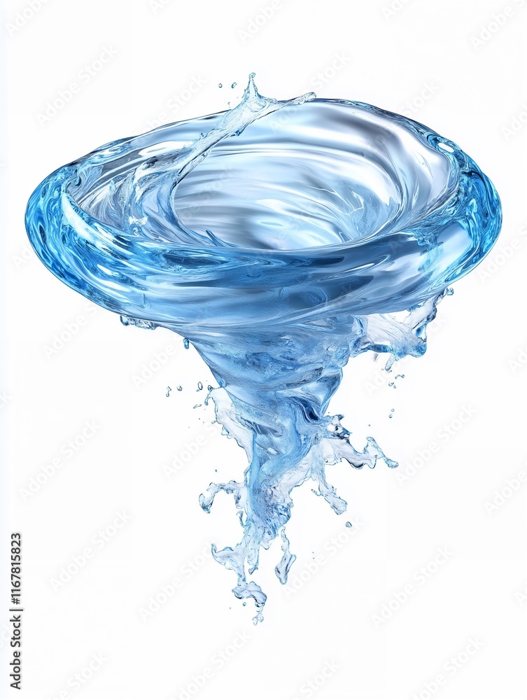 A mesmerizing vortex of water droplets spiraling in a tornado-like formation, showcasing the raw beauty of fluid dynamics. Created using generative AI.