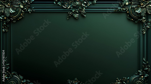dark green decoration background with ornaments and empty copy space