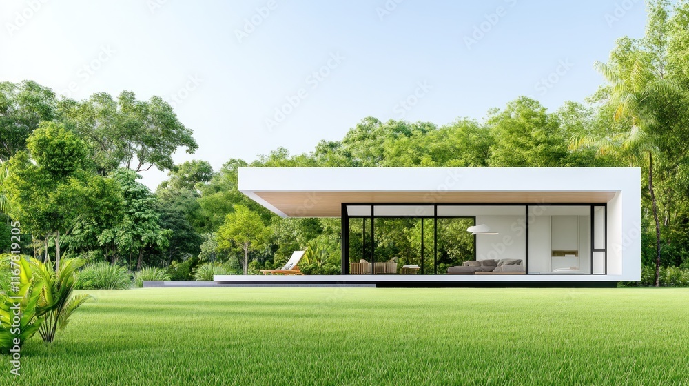 custom made wallpaper toronto digitalModern house surrounded by greenery and open lawn space.